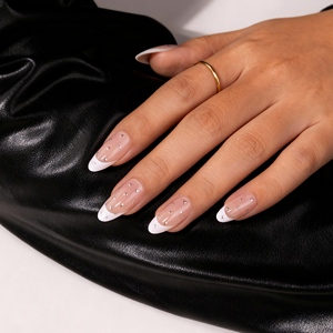 <span class=keywords><strong>Uñas</strong></span> Postizas Francesas de <span class=keywords><strong>Color</strong></span> Natural, Forma Almendrada Larga, 3D, Reutilizables con Pegamento, <span class=keywords><strong>Uñas</strong></span> Acrílicas Brillantes con Purpurina, Venta al por Mayor - Product Image 2