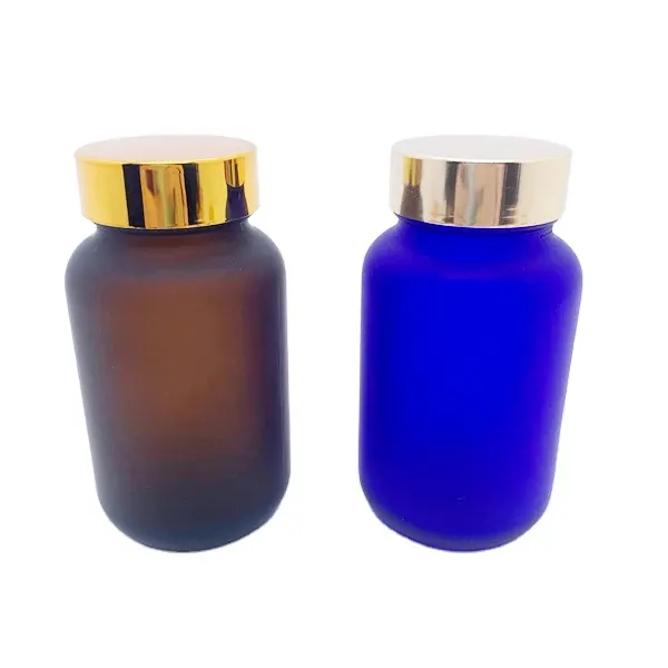 Botellas de vidrio de vitamina de boca ancha de fábrica de 60ml Color esmerilado con serigrafía para tableta de píldora y almacenamiento de medicamentos