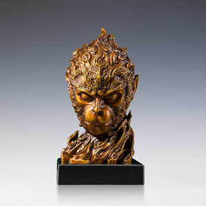 Escultura de cabeza de mono de cobre y oro, adorno artístico hecho a mano de cobre para escritorio, decoración de oficina - Product Image 4