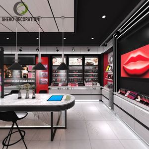 Retail <b>Makeup</b> Shop Furniture Decoration Custom Cosmetic Shop Floating Display Showcase Rack <b>with</b> Wooden <b>Makeup</b> Display Shelf - Product Image 6