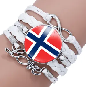 उच्च गुणवत्ता वाले नॉर्वे ध्वज काउहाइड कंगन, बहु-परत कंगन