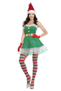 Disfraces de Papá Noel elfo verde Sexy de lujo para mujeres adultas, vestido elegante de encaje de Navidad con hombros descubiertos, <span class=keywords><strong>disfraz</strong></span> de fiesta de Cosplay de Navidad - Product Image 2