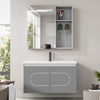 WJL Nouveau design moderne, miroir éclairé, lavabo mural en céramique en acier inoxydable, meuble-lavabo gris pour salle de bain