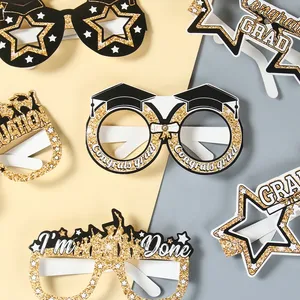 黑金毕业装饰照片纸眼镜6件派对装饰品搞笑纪念框