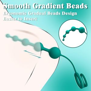 ペニスリング付きアナルビーズバットプラグ柔軟なシリコン前立腺マッサージャー段階的デザインGスポット刺激カップルプレイ - Product Image 3