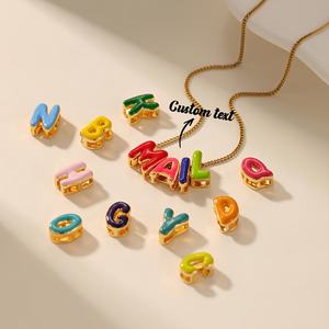 Colgantes <span class=keywords><strong>de</strong></span> Esmalte Coloridos con Iniciales, Collar Personalizado con Nombre DIY, Joyería Personalizada <span class=keywords><strong>de</strong></span> Acero Inoxidable Impermeable para Regalos - Product Image 2
