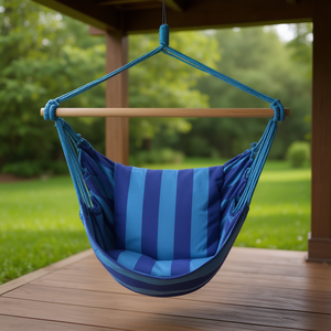 Hamaca de Lujo para Exteriores, Silla Colgante con Cojín Azul a Rayas, Asiento para Patio o Terraza, Mueble Cómodo para Relajarse - Product Image 2