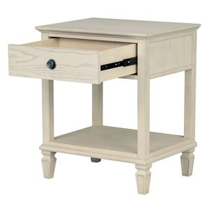 <b>Bedside</b> Table Antique Cream Finish With Drawer And <b>Shelf</b> For Bedroom - Product Image 6