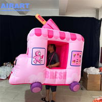 Costume gonflable de camion de crème glacée rose à motif de dessin animé imprimé, ballon gonflable géant en forme de voiture rose