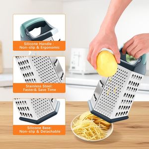 Râpe à 6 faces en acier inoxydable antiadhésive avec boîte, compatible lave-vaisselle et four, pour couper le fromage et les légumes - Product Image 4