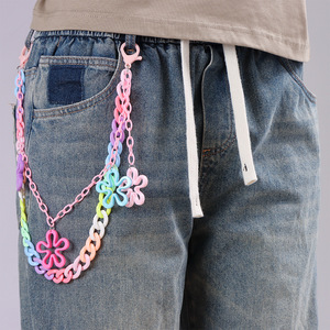 Chaîne de pantalon double couche en acrylique à motif floral Yuelyueli avec chaîne de taille en plastique couleur bonbon pour jeans décontractés, chaîne de corps tendance - Product Image 1