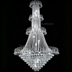 Lustre en cristal perlé en forme de grande tour, luminaire suspendu de luxe pour la décoration de grandes salles de mariage et de banquets - Product Image 3