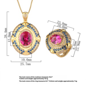 Elegant Fashion Eco-friendly Copper Gold Plated 10*12MM Oval Shape Pendant Earrings Set Women Jewelry Set for Daily Wear Ladies - Product Image 3