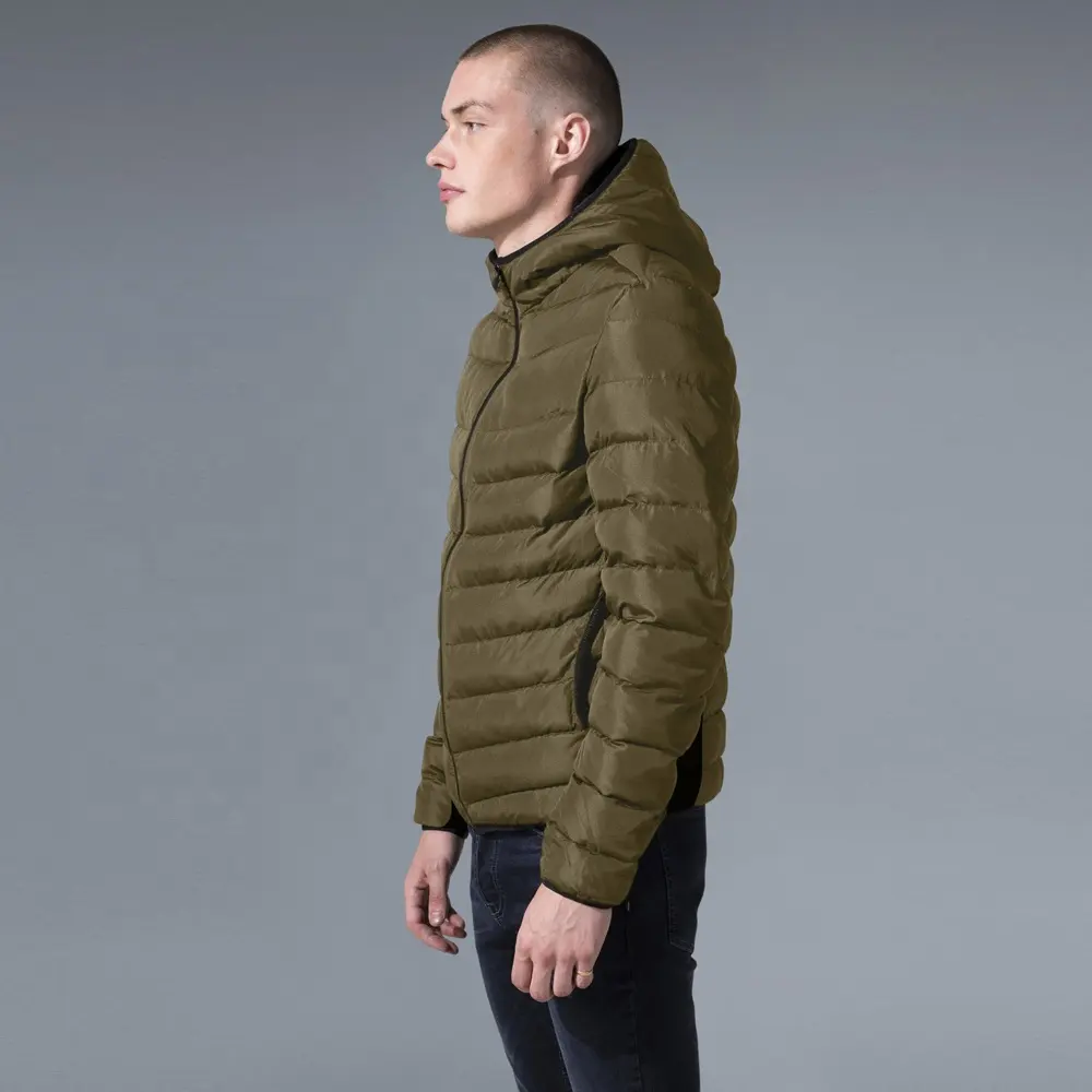 Army green fashion thick custom mens puffer jacket In High Quality