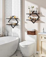 Ensemble d'étagères flottantes à 2 niveaux, design moderne, gain de place, forme diamant, en bois composite et métal, finition noire, pour montage mural