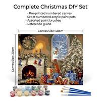 Kit de peinture par numéros sur toile DIY 40x30cm, style cheminée de Noël multicolore, art encadré peint à la main pour la décoration intérieure