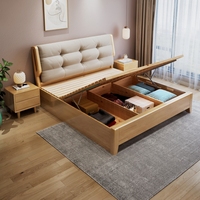 Cama de Plataforma Nórdica de Madera Maciza de Caucho con Almacenamiento a Presión de Aire, 1.8m x 2m, Tamaño King, Cama Doble con Cabecero Suave, Ecológica