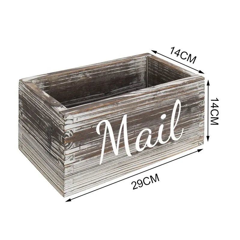 Hot Sale Rustic Wood Tabletop Decorative Mail Holder Storage Box with Letter Word Script Design