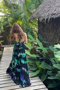 Robe décontractée Maxi Boho Style pour femmes confortable coupe ample dos nu Wrap glands taille naturelle cravate colorant imprimé pour la plage - Product Image 4