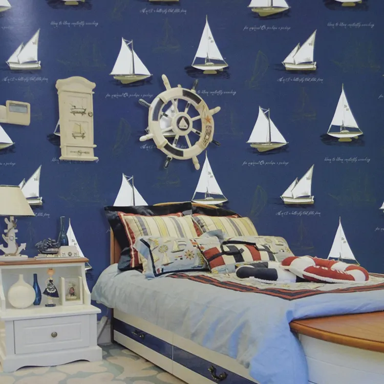 2024 Hoge Kwaliteit Zeilboot Behang Puur Papier Voor Kinderen Slaapkamer Behang