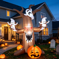 Arbre hanté gonflable d'Halloween avec combinaison fantôme et citrouille, LED intégrées pour décoration de jardin extérieur, fête, festival