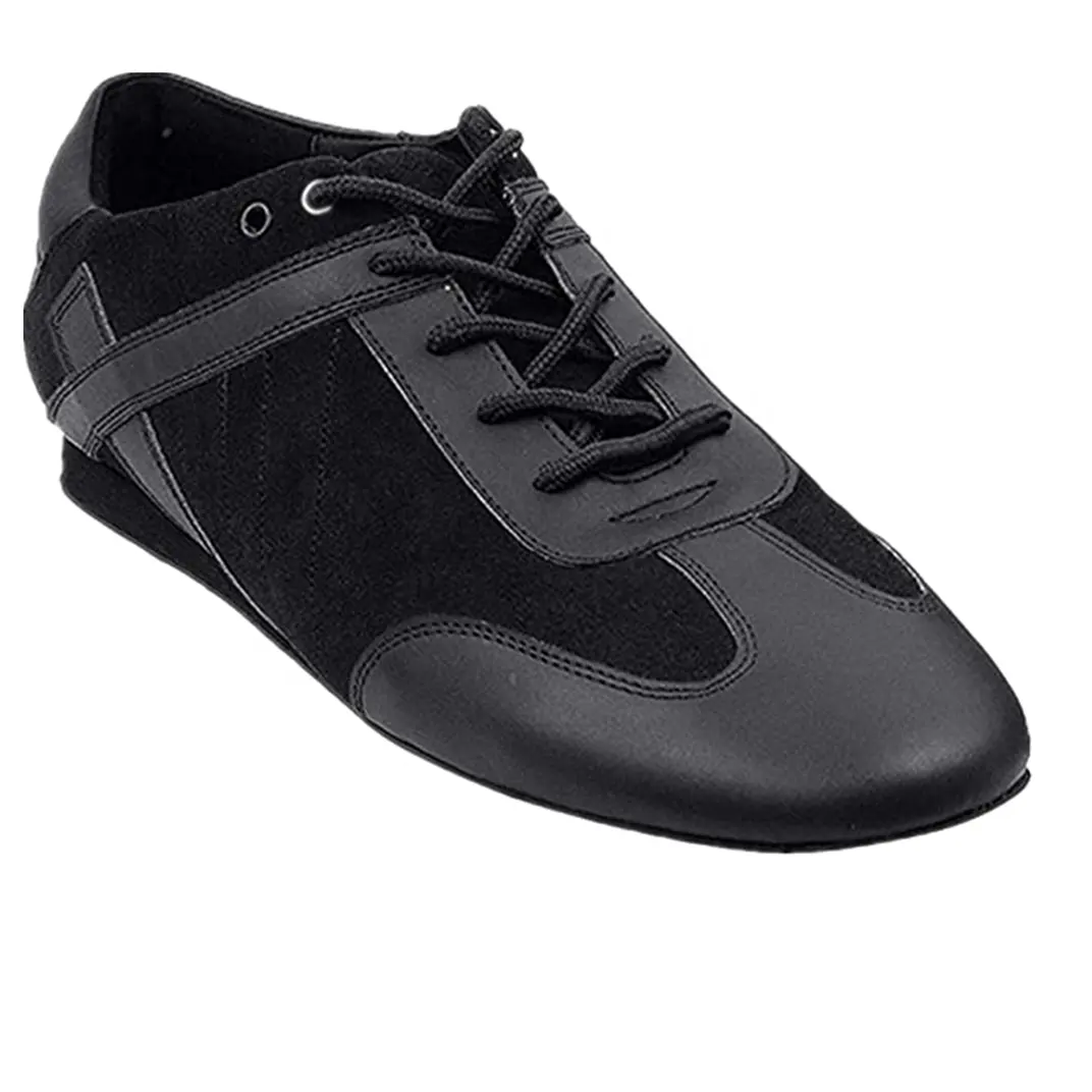 EVKM230407 Fashion Black Color Suede Leather Customized Big Size Latin Salsa Ballroom Dance Shoes for Men Flat Heel