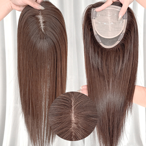 Venta al por mayor, listo para enviar: Topper de cabello humano virgen europeo ruso 100% natural con base de seda, 5x6.5, con nudos invisibles para la pérdida de cabello. - Product Image 1