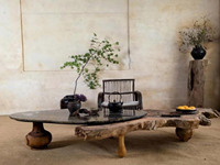 Table basse en bois massif de style Wabi-sabi chinois AJJ-Q210, ensemble complet de meubles de salon, hôtel, villa - Durable