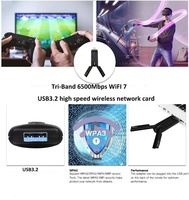 Üç Bantlı WiFi 7 USB Adaptörü AX5400 BE6500 Kablosuz Ağ Kartı 2.4G/5G/6G Wi-Fi 802.11BE Dongle Bilgisayar için Sürücüsüz