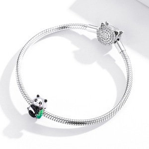 Fábrica de plata Animal lindo Panda Cub con bambú 925 colgante de plata esterlina para pulsera Original brazalete mujeres SCC1832 - Product Image 3