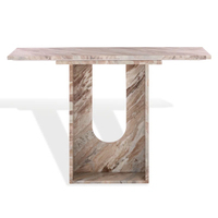 Table console en marbre sculptée en U, avec base creuse intégrée, veinage organique unique, pour entrée de luxe et présentoir.