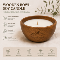 Bougie en cire de soja dans un bol en bois naturel avec orange séchée et cannelle |   Bougie artisanale écologique pour l'aromathérapie