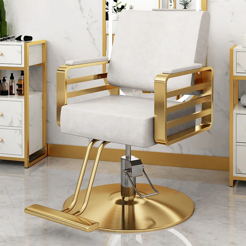高級ゴールド理髪椅子セット金属サロン家具ステンレス鋼サロンチェア