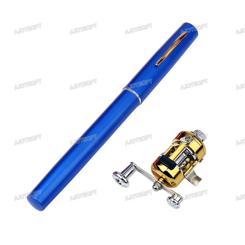 AJOTEQPT-Mini caña de pescar portátil, pluma telescópica de bolsillo, caña de pescar con Mini carrete de arrastre