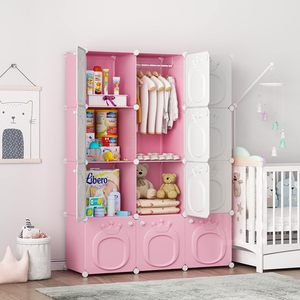 Pink Modern Cheap Plastic Portable Wardrobe Easy Assembly Modular Closet <b>Cabinet</b> Hospital Living Room Use <b>Lockable</b> Tool-free - Product Image 1