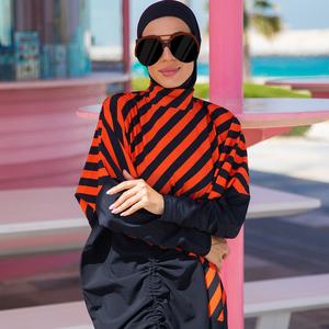 Foulard islamique intégral Version ample avec cordon <span class=keywords><strong>de</strong></span> serrage imprimé rayé <span class=keywords><strong>Maillot</strong></span> <span class=keywords><strong>de</strong></span> <span class=keywords><strong>bain</strong></span> <span class=keywords><strong>musulman</strong></span> simple <span class=keywords><strong>Maillot</strong></span> <span class=keywords><strong>de</strong></span> <span class=keywords><strong>bain</strong></span> pour femme - Product Image 5