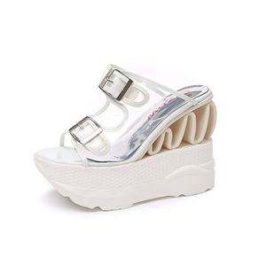 Sandales compensées à talon haut pour femme en PVC, design transparent, boucle respirante, confortables - Product Image 5