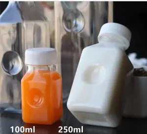 פלסטיק מיץ בקבוק מיני מותאם אישית ברור ריק לשתות PET קטן עגול מיכל קר לשתות חלב עם כובע