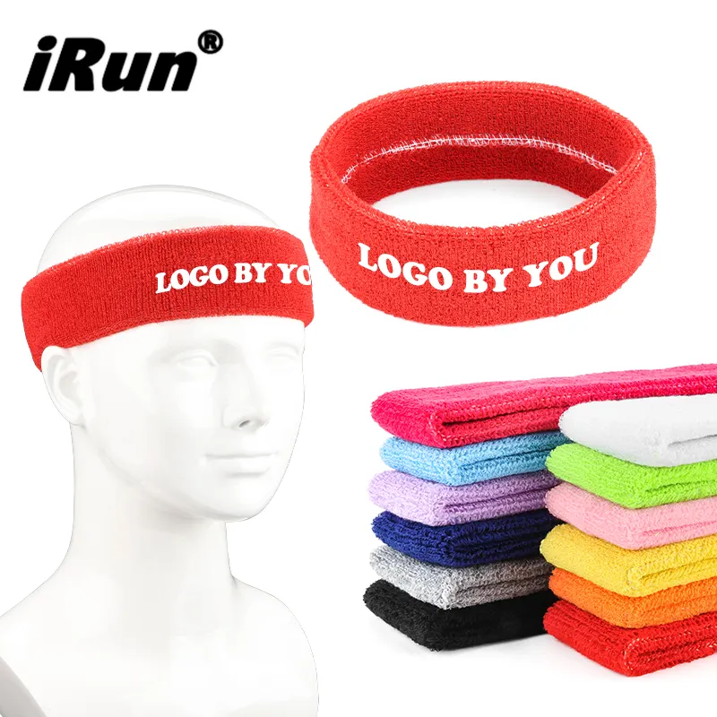 IRun inverno headband logotipo personalizado esportes Sweatband ao ar livre Headband colorido pano Terry bordado tênis headband atlético