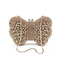 Nouvelle pochette de soirée rétro en forme de nœud, ornée de strass et de pierres, pour femme