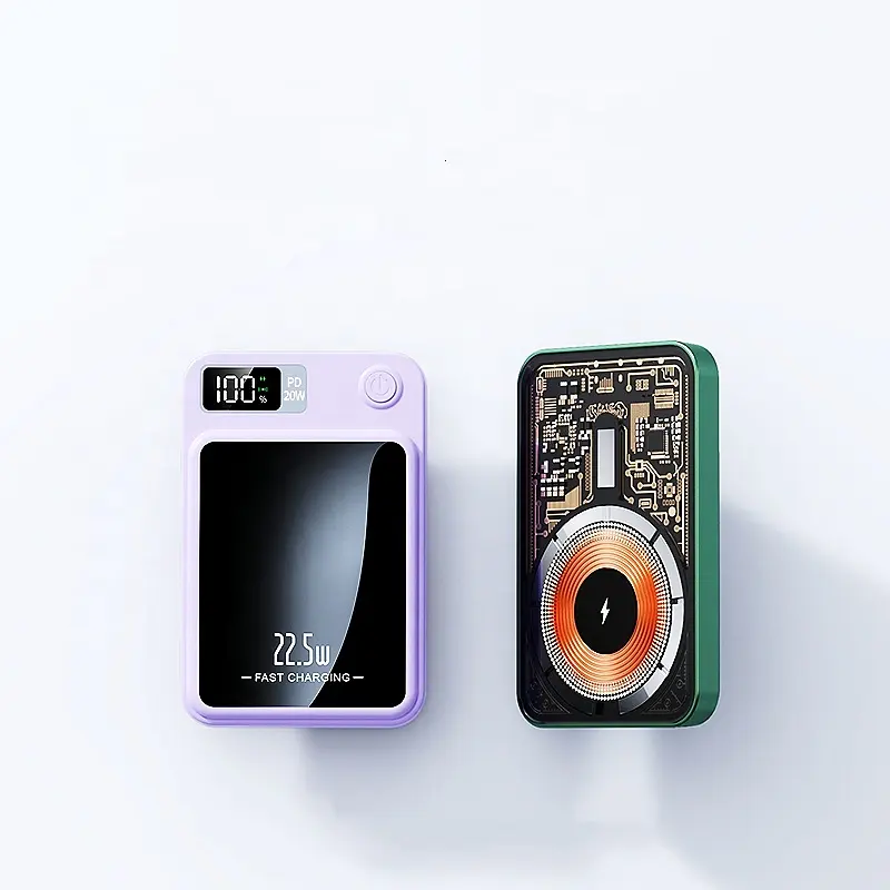 Kablosuz taşınabilir şarj 10000mAh manyetik kablosuz güç bankası Iphone manyetik şarj için dijital ekran PD 20W hızlı şarj