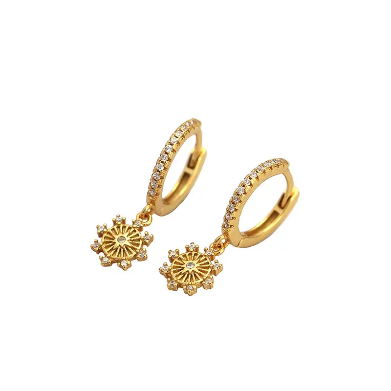 Minimalist Jewelry Gold Plated Octagram Hoop Earrings 925 Sterling Silver Cuff Eight Awn Star Diamond Huggie Earrings