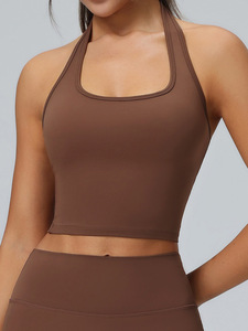 Women Halter Neck Yoga Bra Backless U Neck Sports Crop <b>Top</b> Removable Pads <b>Low</b> Support Pilates Athletic Vest Wholesale - Product Image 2