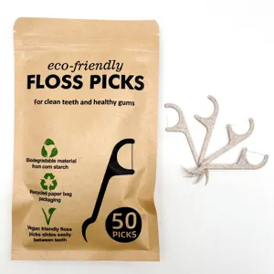 Factory Supplier Bio Eco Logo Natural Wheat Bran Bulk Toothpick Flosser Dental Floss Pick