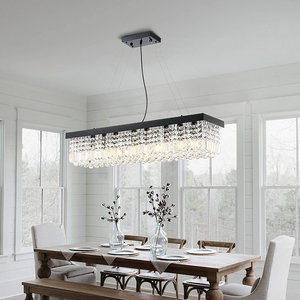 Lustre rectangulaire en cristal doré E26 LED 3500K blanc chaud, hauteur réglable, Ra90 CRI, luminaire suspendu pour salon, haute luminosité - Product Image 2