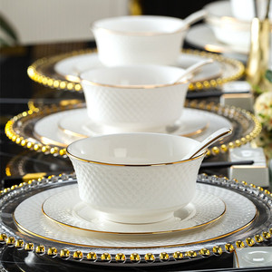 Embossed Porcelain Dinner Plates and Bowls <b>Set</b> Luxury White Ceramic Dishes Fine Bone China <b>Dinnerware</b> <b>Set</b> - Product Image 4