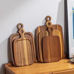 Acacia Wood Steak <b>Plate</b> Rectangle Solid Wood Cutting Board Restaurant Use With Double Hanging Holes - Product Image 3