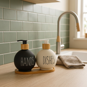 Dispensador de Jabón Automático de Vidrio Moderno y Ecológico ERKUGO con Soporte de Bambú de 500 ml para Uso Doméstico en el Baño - Product Image 3