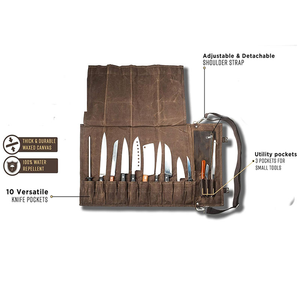 Water-Resistant Canvas Waxed Western Restaurant Chef Handheld Knife <b>Storage</b> <b>Bag</b> <b>Zipper</b> New Roll Knife <b>Bag</b> for Kitchen Use - Product Image 6