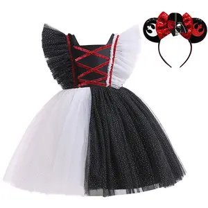 Hot girls Halloween mesh dress witch cosplay fluffy stitching polka dot flying sleeve children's dess